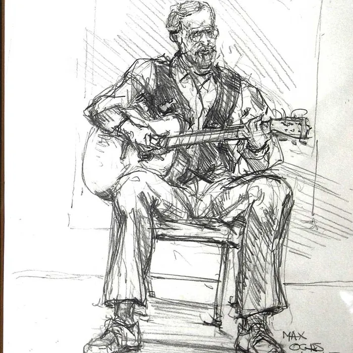 Pencil sketch of a guitarist